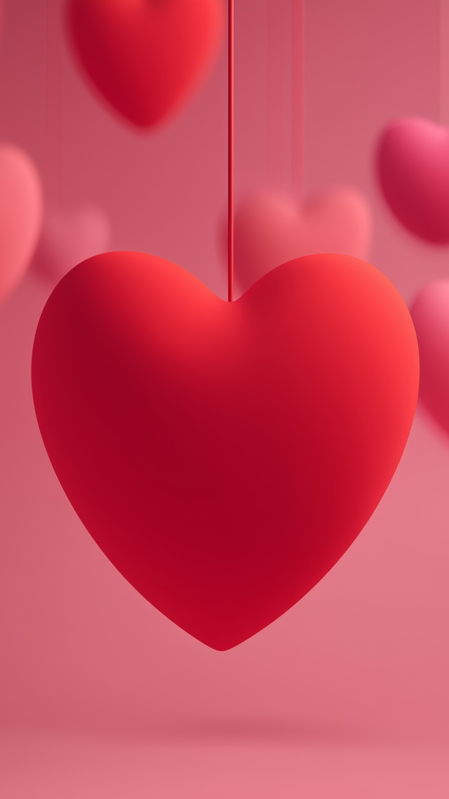 red heart wallpaper, intimate setting, romantic decor, background for mobile wallpaper (vertical)