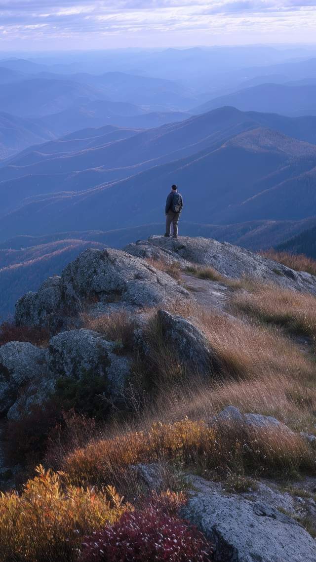 peaceful nature wallpaper, mountain peak, journey, background for mobile wallpaper (vertical)