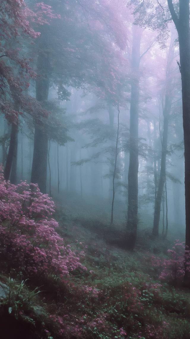 magical woods wallpaper, hidden grove, nature escape, background for mobile wallpaper (vertical)
