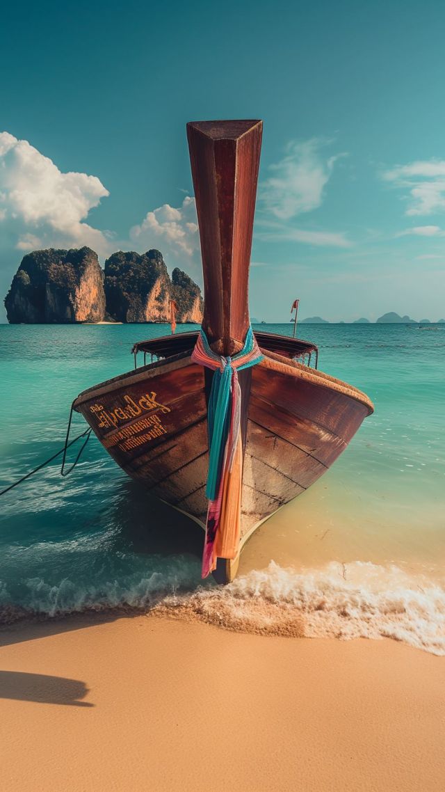 Krabi Beach wallpaper, vacation resort, crystal clear water, background for mobile wallpaper (vertical)