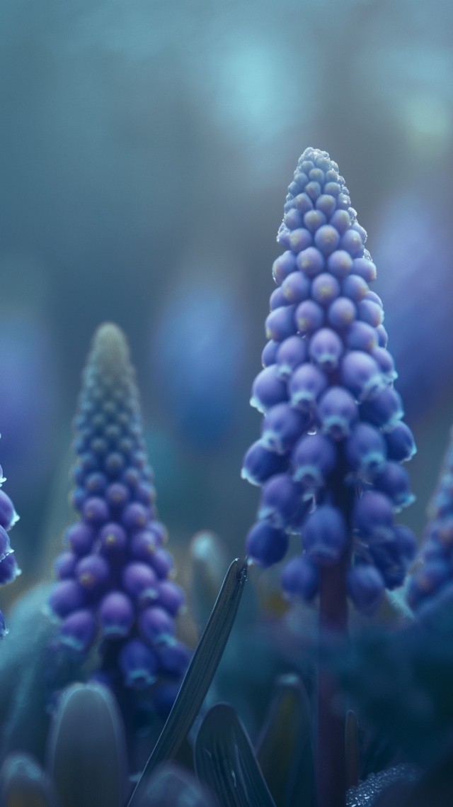 Muscari wallpaper, purple blooms, botanical, background for mobile wallpaper (vertical)