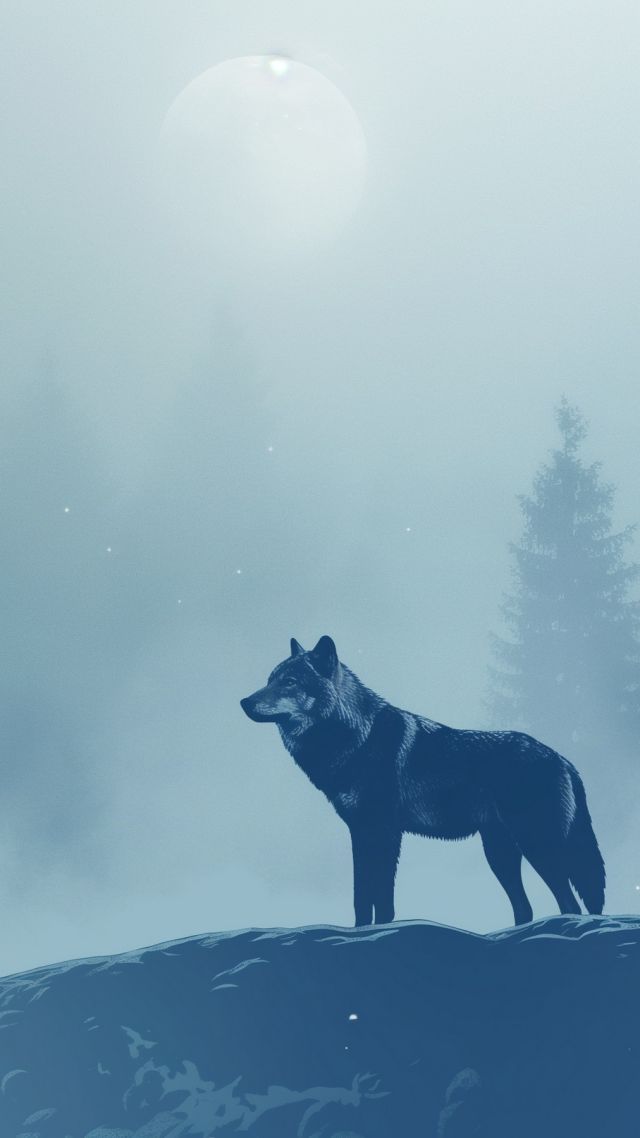 wolf wallpaper, snowy forest, winter landscape, background for mobile wallpaper (vertical)