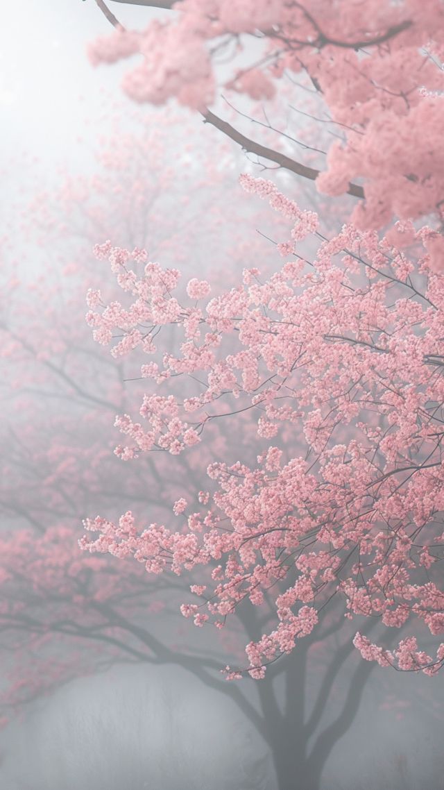 Trees wallpaper, pink blossoms, vibrant, background for mobile wallpaper (vertical)