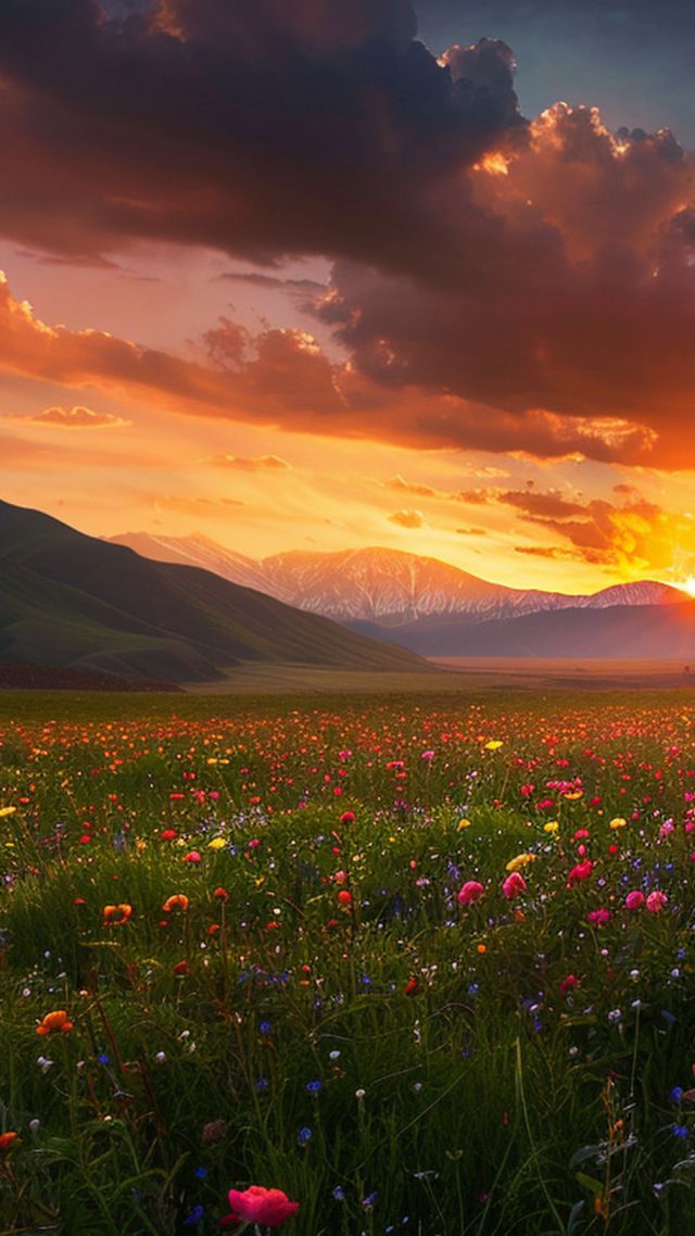 India wallpaper, clouds, Valley of Flowers, background for mobile wallpaper (vertical)