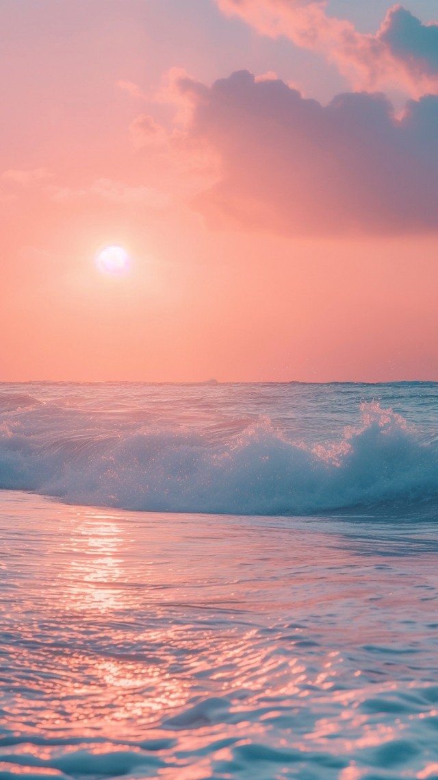 Wave wallpaper, palms, beach, background for mobile wallpaper (vertical)