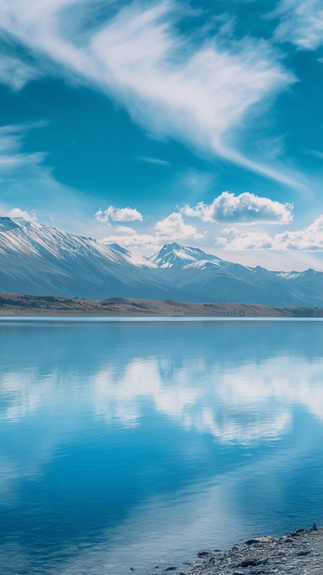Lake Tekapo wallpaper, serene clouds, scenic views, background for mobile wallpaper (vertical)