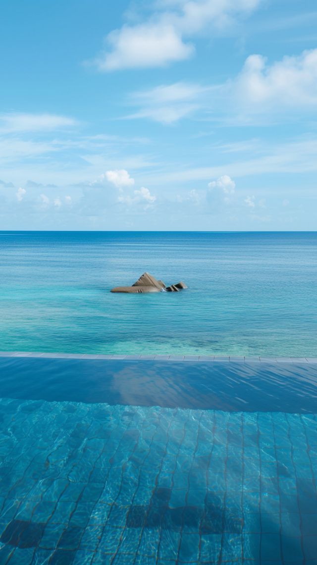 Infinity Pool wallpaper, Seychelles paradise, luxury vacation, background for mobile wallpaper (vertical)