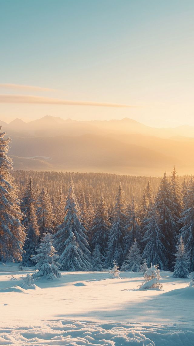 winter forest wallpaper, bright sunlight, winter landscape, background for mobile wallpaper (vertical)