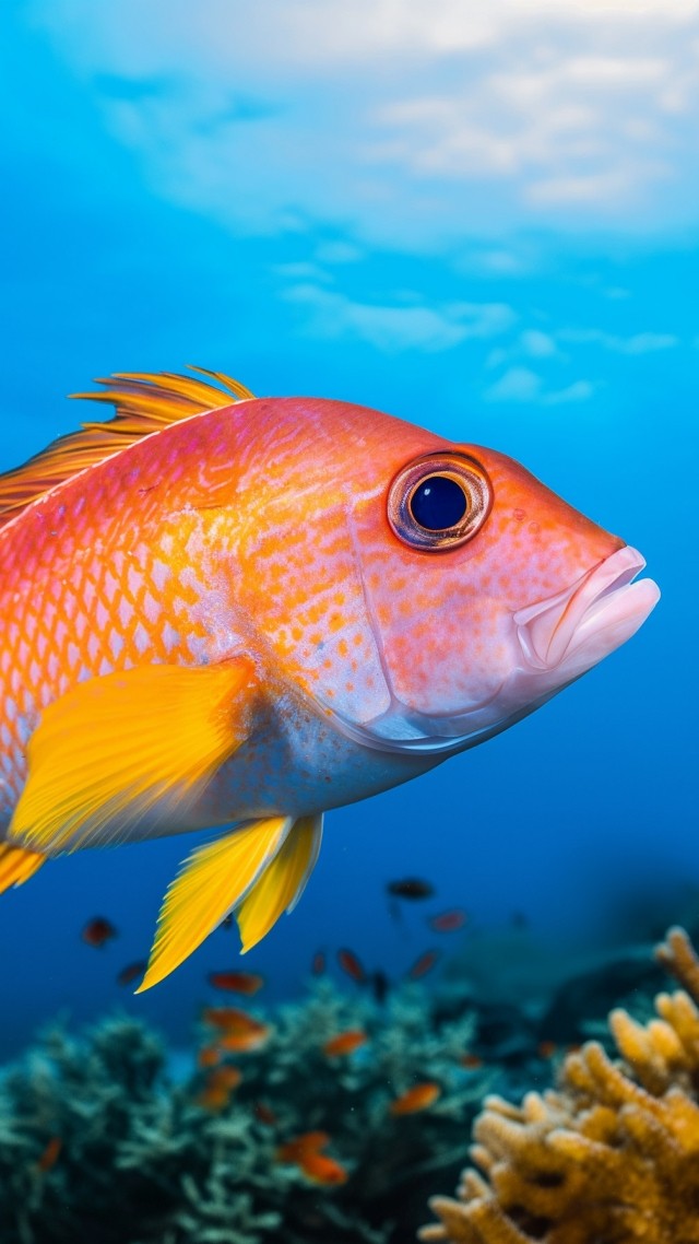 Fish wallpaper, diving tourism, ocean exploration, background for mobile wallpaper (vertical)