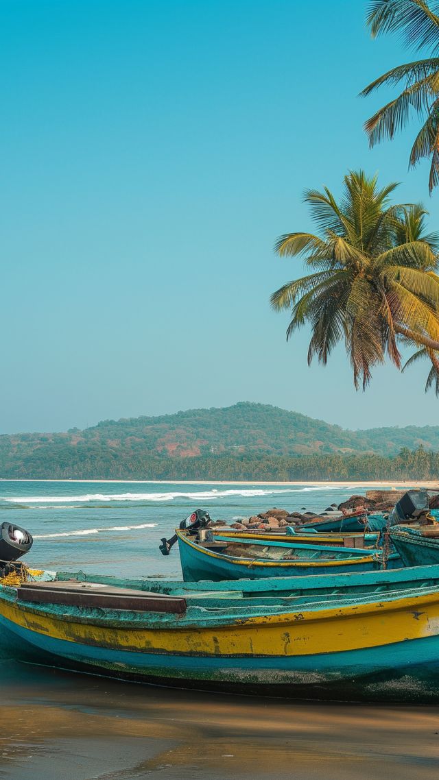 Goa wallpaper, Indian Ocean, palm trees, background for mobile wallpaper (vertical)