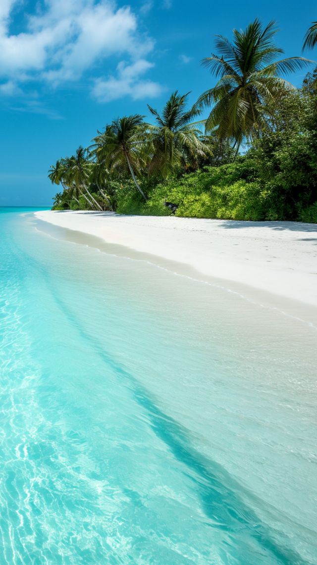 Maldives wallpaper, beach bungalow, palm trees, background for mobile wallpaper (vertical)