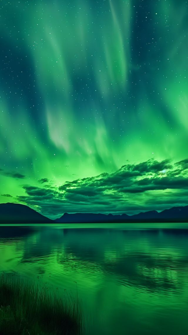 Aurora Borealis wallpaper, tourism, lake, background for mobile wallpaper (vertical)